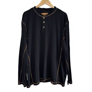 Venado Men's Flex Material Henley size 2XL Black Long Sleeve Shirt Pullover